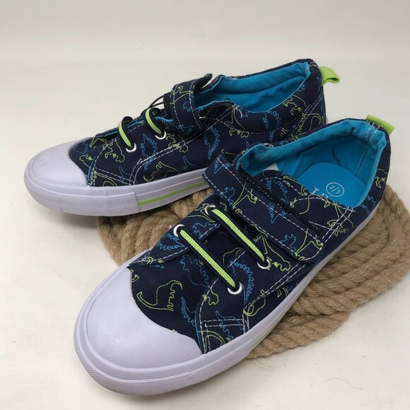 Lily & Dan Boys Dinosaur Memory Foam Canvas Shoes Size 2/3 Navy Blue Green - Picture 3 of 8